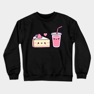 Cute Kawaii Strawberry Cake and Strawberry Milkshake in Love | Kawaii Food Art Crewneck Sweatshirt